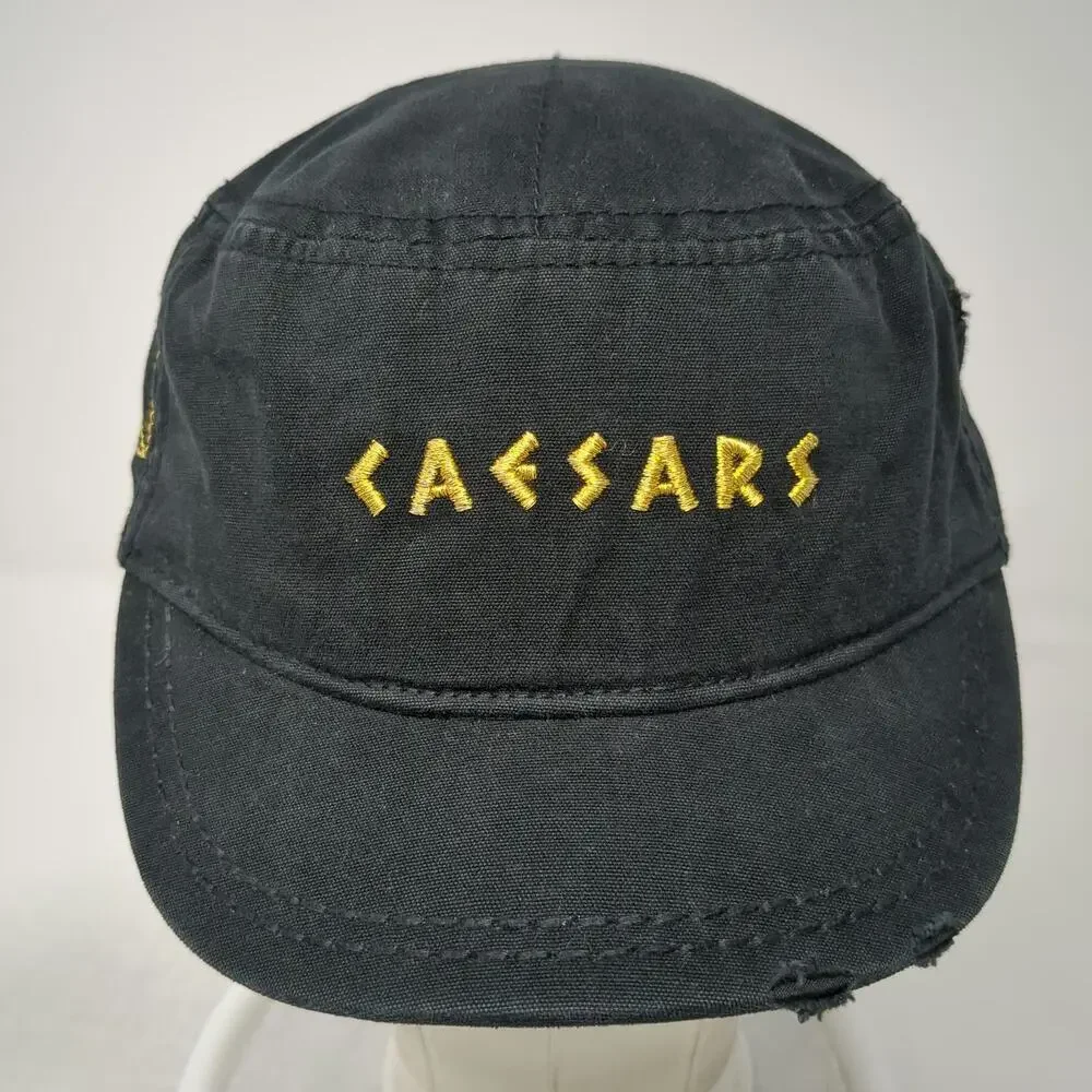 Caesars Black Army Cap One Size Side Zipper Embroidered Strapback Cotton Hat